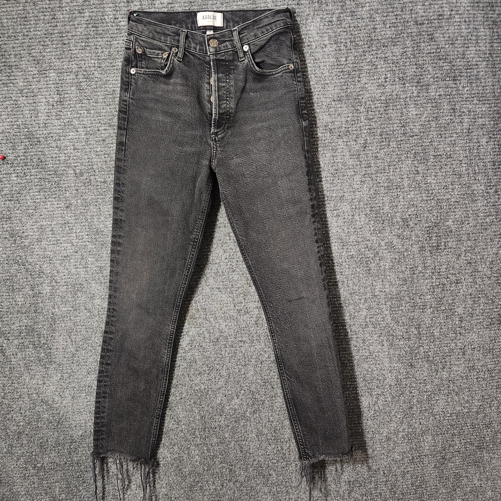 Agolde Black Fade High Rise Nico Slim Straight Button Fly Fray Jeans Size 24